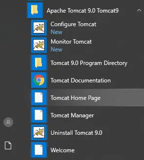 apache tomcat 9 windows service start menu