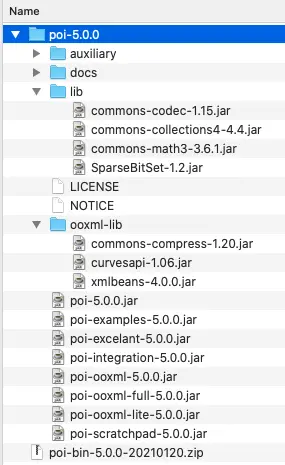 apache poi used jar files