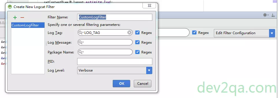 android-studio-logcat-edit-filter
