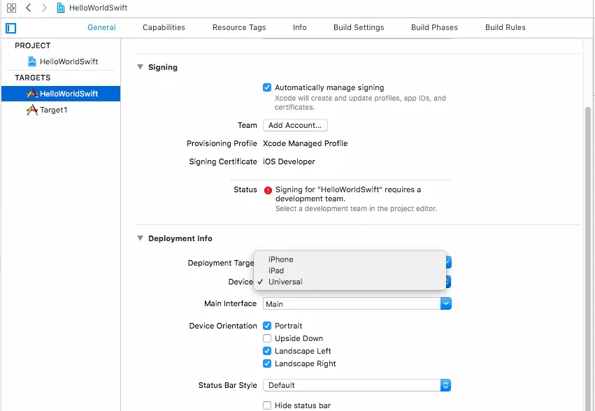 iox-xcode-project-target-information-panel