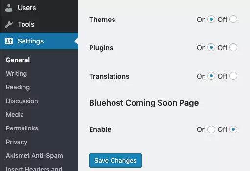 enable-disable-bluehost-coming-soon-page-radio-button