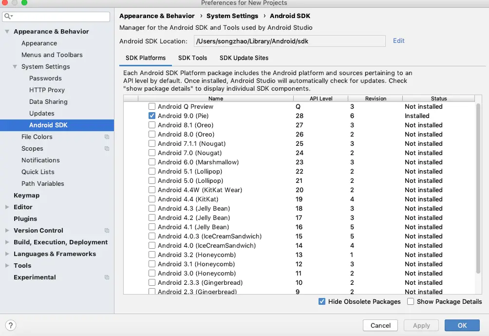 android-preferences-sdk-list