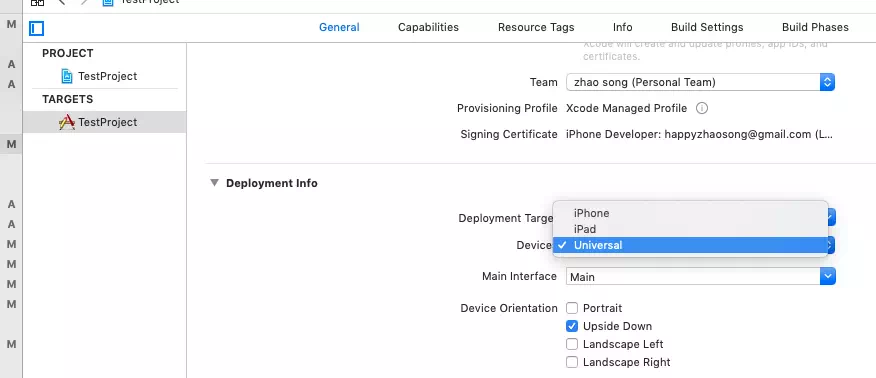 select-ios-app-supported-device-in-xcode-target-deployment-info