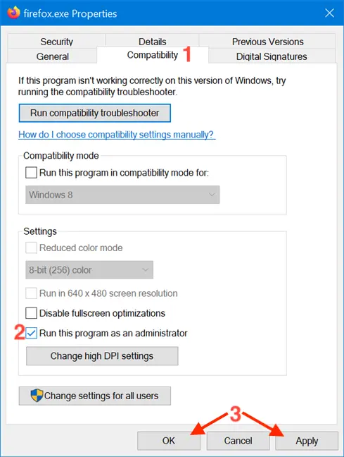 windows-program-properties-compatbility-run as administrator