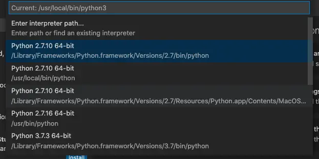visual studio code - command palette - show all python interpreters